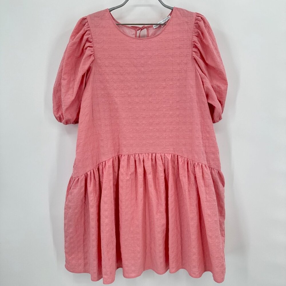 English Factory Pink Puff Sleeve Mini Dress size XXL 2XL Bow Tie Back